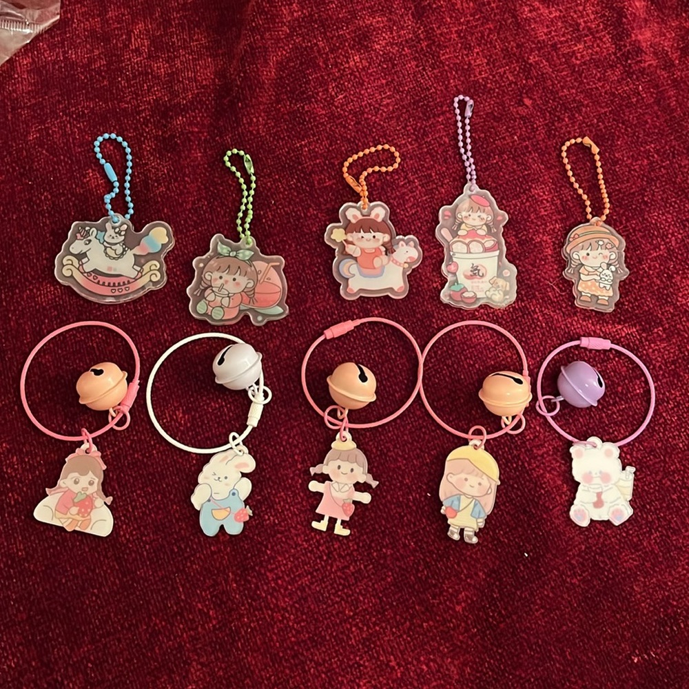 Set of 10 Kawaii-Style Cartoon Bag Charms, Keychains NEW - Picture 3 of 10